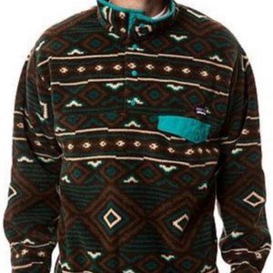 Patagonia Eyota Aztec Print Synchilla Fleece Pullover -Dark Walnut Brown Teal